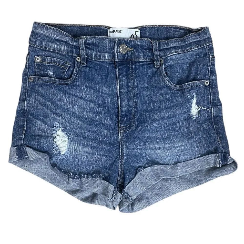 Garage Denim Shorts Women Size 5 Blue Distressed High Rise Cuffed